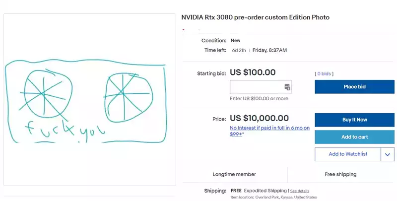 Frustrated gamer battles Ebay reseller with fake $50,000 bid and RTX 3080 "paper edition"