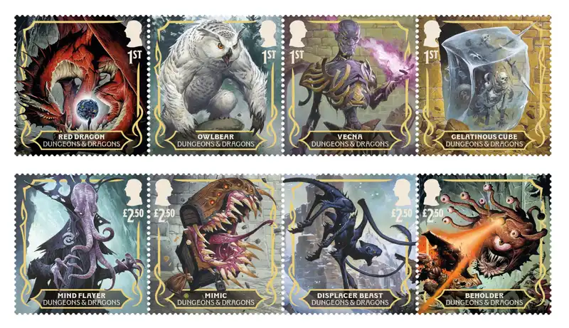 To celebrate D&D's 50th anniversary, Royal Mail is selling monster stamps that can be kept in the Mimic's mouth.